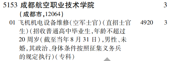 2019年成都航空职业技术学院提前批（文史类）在吉林招生计划