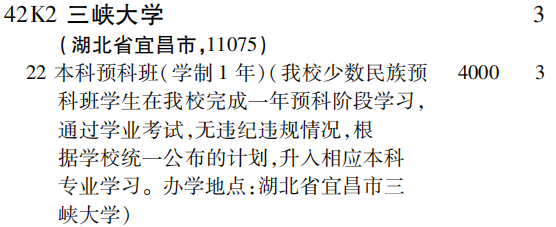 2019年三峡大学第一批B段（文史类）在吉林招生计划