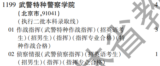 2019年武警特种警察学院提前批（理工农医类）在吉林招生计划