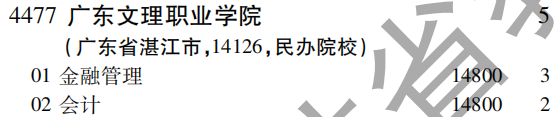 2019年广东文理职业学院专科（高职）批（文史类）在吉林招生计划