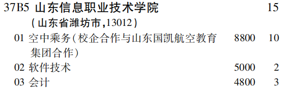 2019年山东信息职业技术学院专科（高职）批（文史类）在吉林招生计划