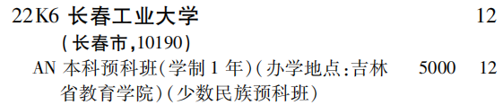 2019年长春工业大学第二批B段（理工农医类）在吉林招生计划