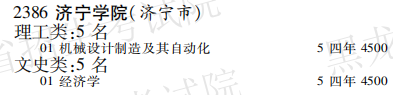 2019年济宁学院本科第二批A段在黑龙江招生计划