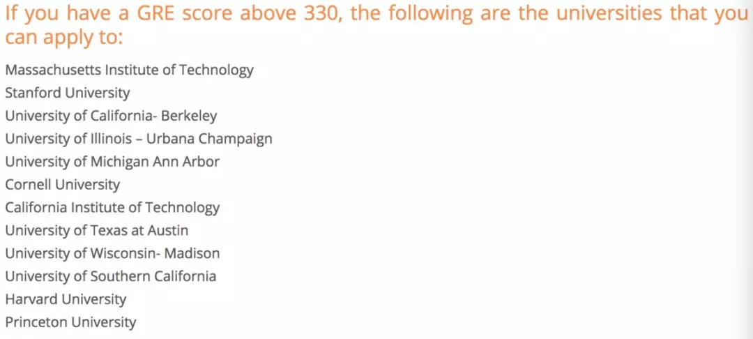 不同GRE分数段对应的美国大学清单