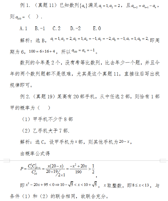 2020考研管理类联考数学真题考情分析