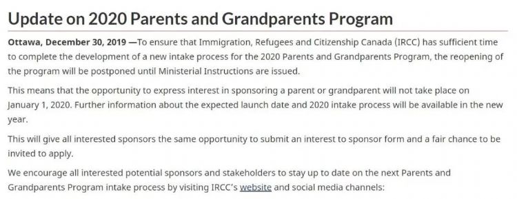 父母团聚移民项目，推迟到最晚4月1日出新政……