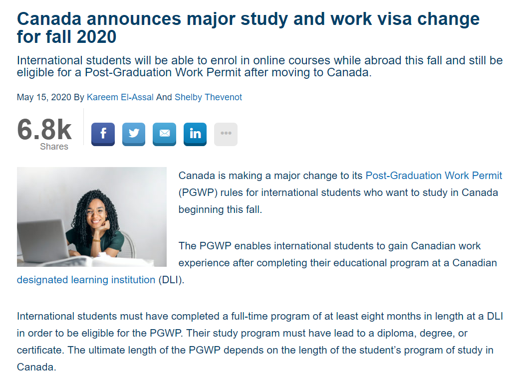 超强福利！加拿今秋天开始实施留学生工签新政策！