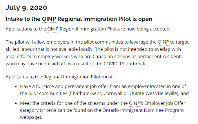 加拿大安省区域移民试点正式开放申请！