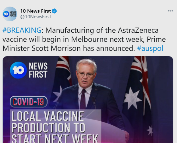 莫里森宣布下周在澳洲本土正式生产新冠疫苗，明年初开始推广！