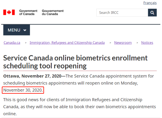 加拿大境内恢复指纹采集预约！临时身份申请的依然豁免！