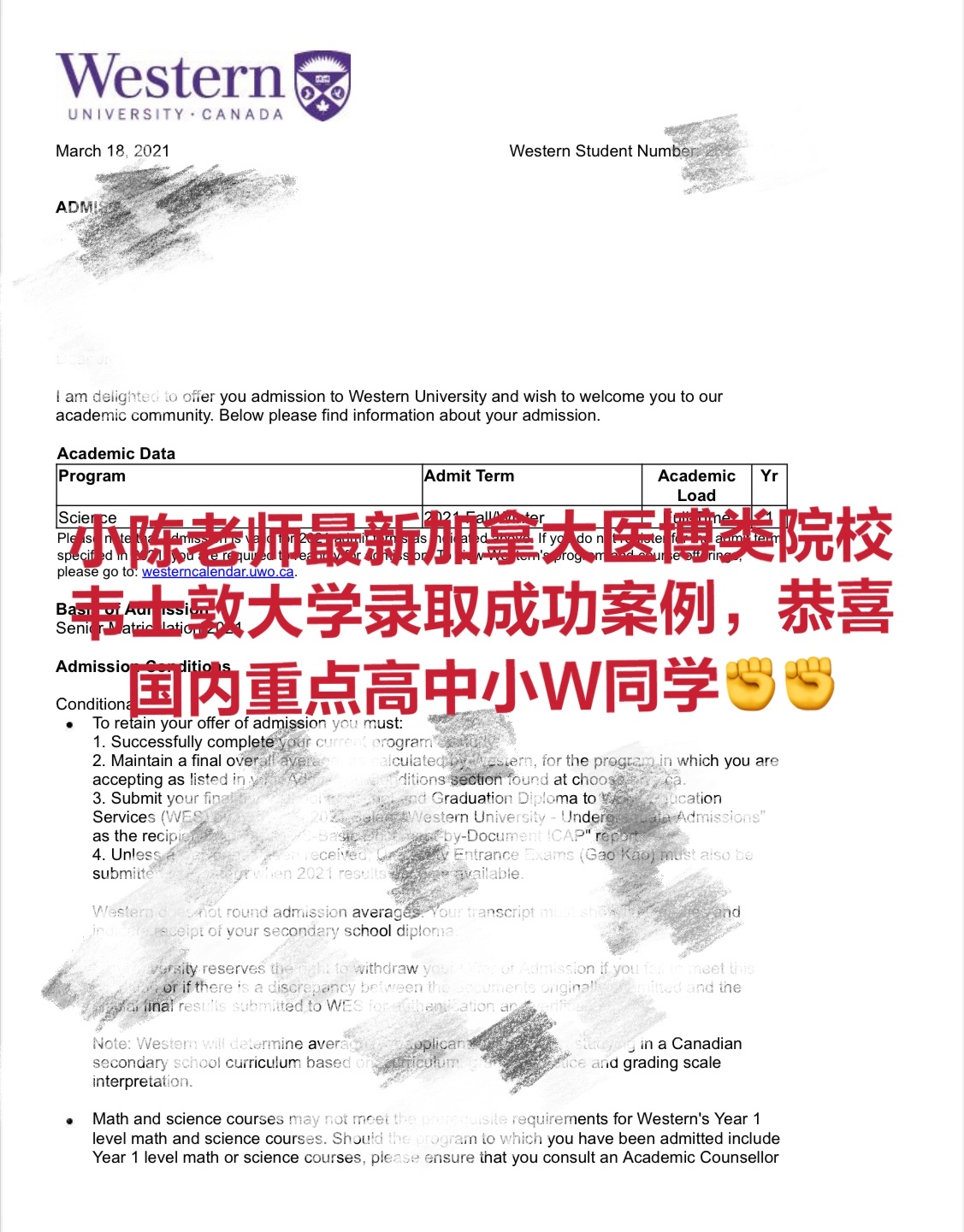 韦士敦大学本科申请成功案例