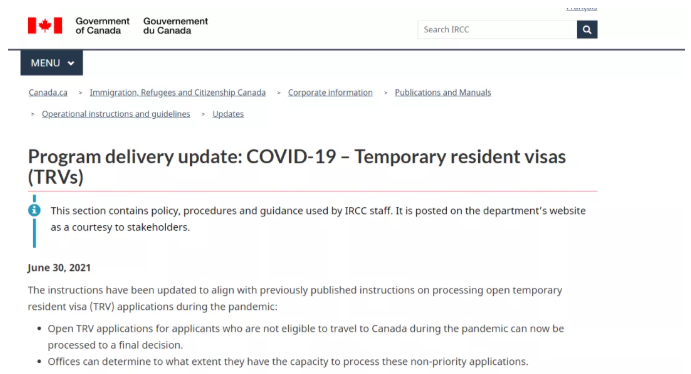 加拿大移民部：恢复旅游签证申请的审理！