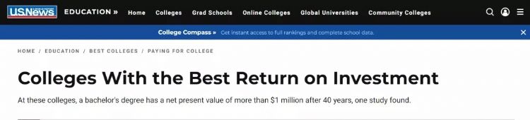 2020全美大学最佳投资回报排名！有你心动的学校吗？