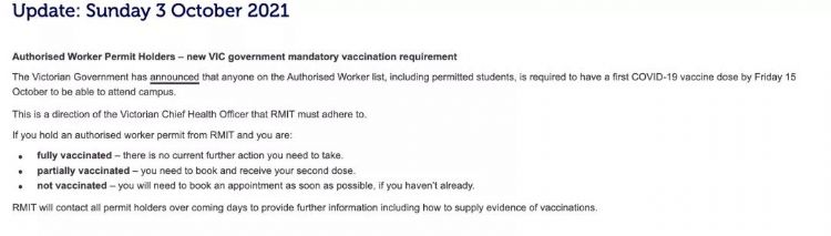 RMIT新规：返校必须接种疫苗！