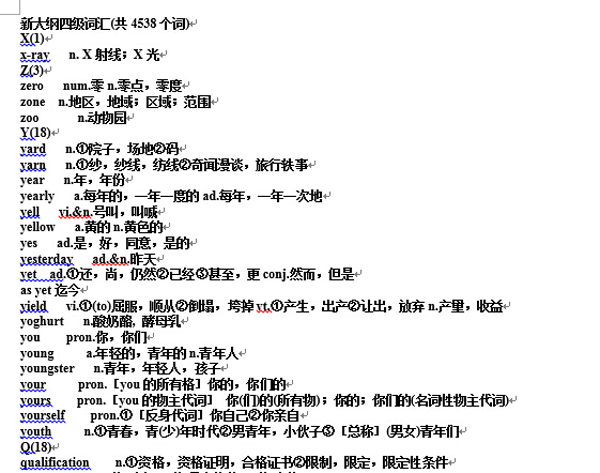 大学英语四级4538个大纲词汇下载