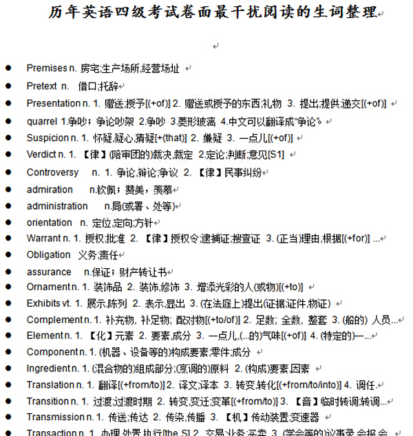 历年四级考试最干扰学生阅读的生词 word下载