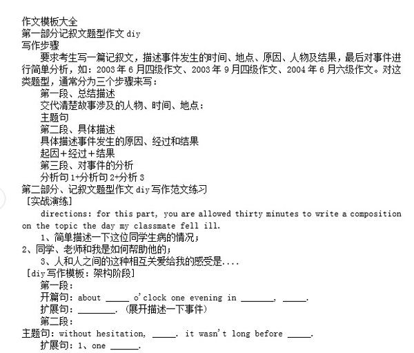 2016年6月英语四级作文模板大全下载