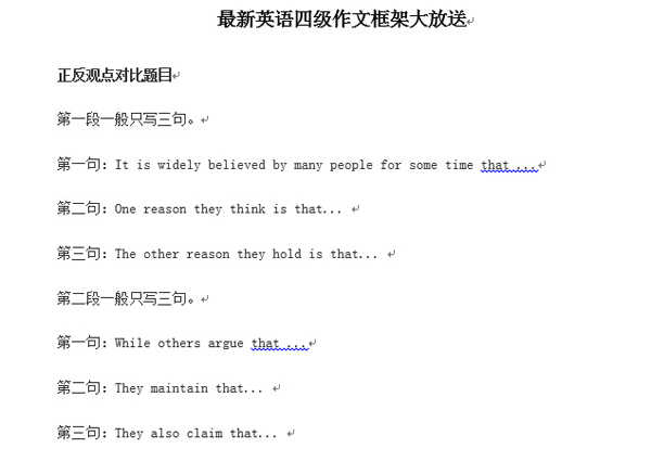 2016年6月最新大学英语四级作文框架
