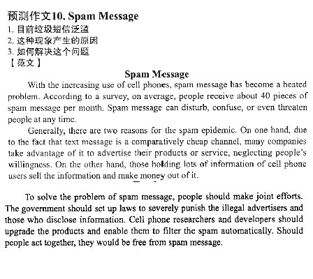 2012年12月英语四级预测作文：垃圾短信泛滥