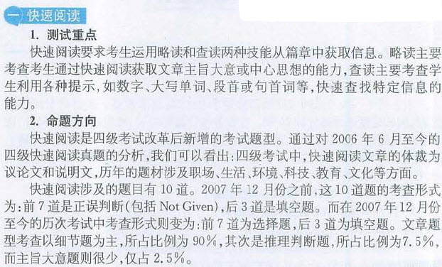 2012年12月英语四级阅读测试重点及命题方向