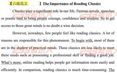 2012年12月英语六级作文预测及范文：读古典文学的重要性