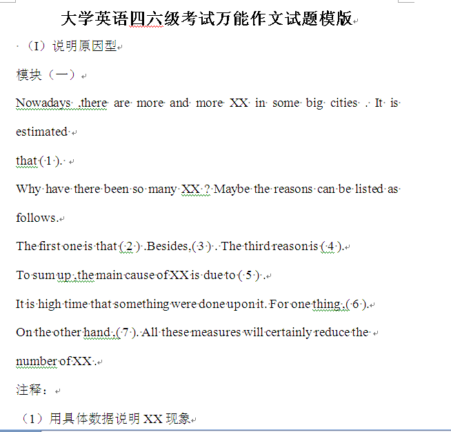 大学英语六级作文万能模板 word下载