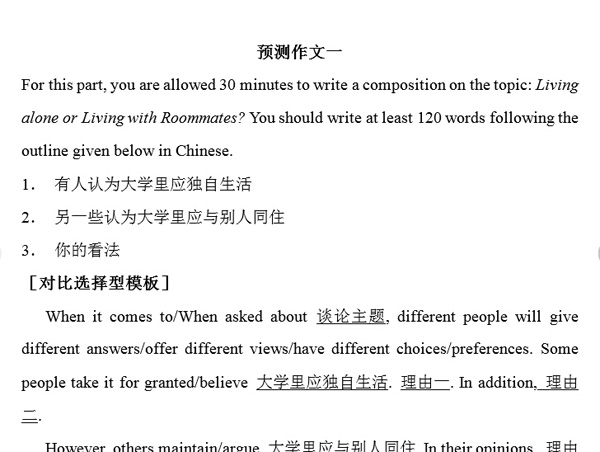 2015年12月英语六级作文预测10篇 word下载