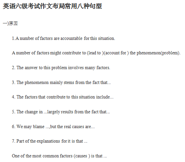 2016年6月英语六级考试作文布局常用八种句型