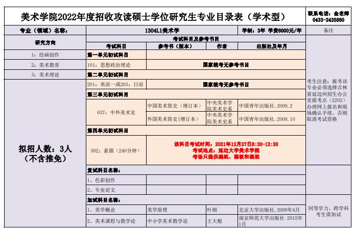 延边大学美术学院2022硕士研究生招生专业目录