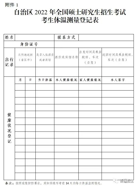 新疆维吾尔自治区2022年全国硕士研究生招生考试健康应试工作提示