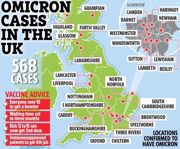 英国累计确诊568例Omicron，鲍里斯宣布下周一实施防疫B计划！