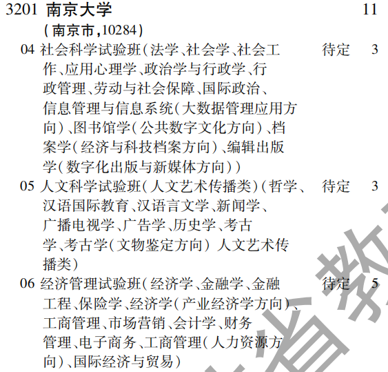 2019年南京大学第一批A段（文史类）在吉林招生计划