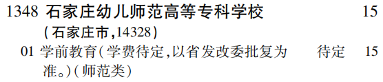 2019年石家庄幼儿师范高等专科学校专科（高职）批（文史类）在吉林招生计划