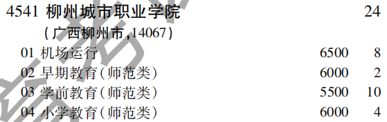 2019年柳州城市职业学院专科（高职）批（文史类）在吉林招生计划