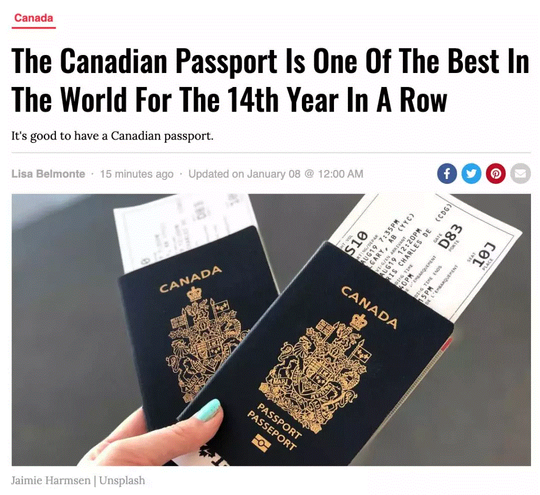 加拿大护照有多好？183个国家/地区，全部免签！