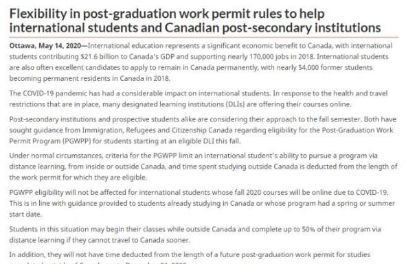 抢留学生！移民部：50%课程可境外完成，不影响毕业后工作签证
