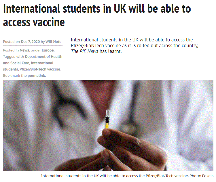 英国官方宣布：在英留学生将能够免费接种新冠疫苗！