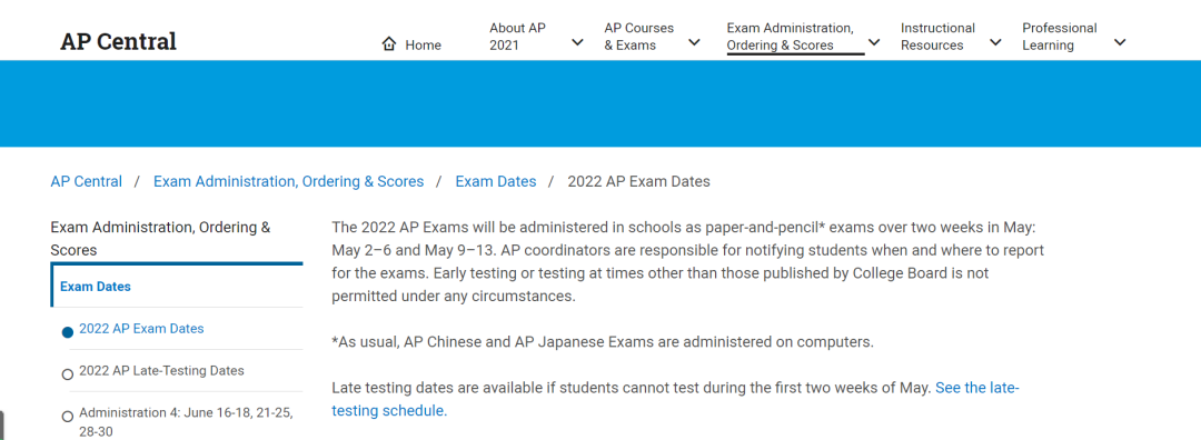 CB官宣：2022年AP考试时间为5月2日-13日，考试为期两周