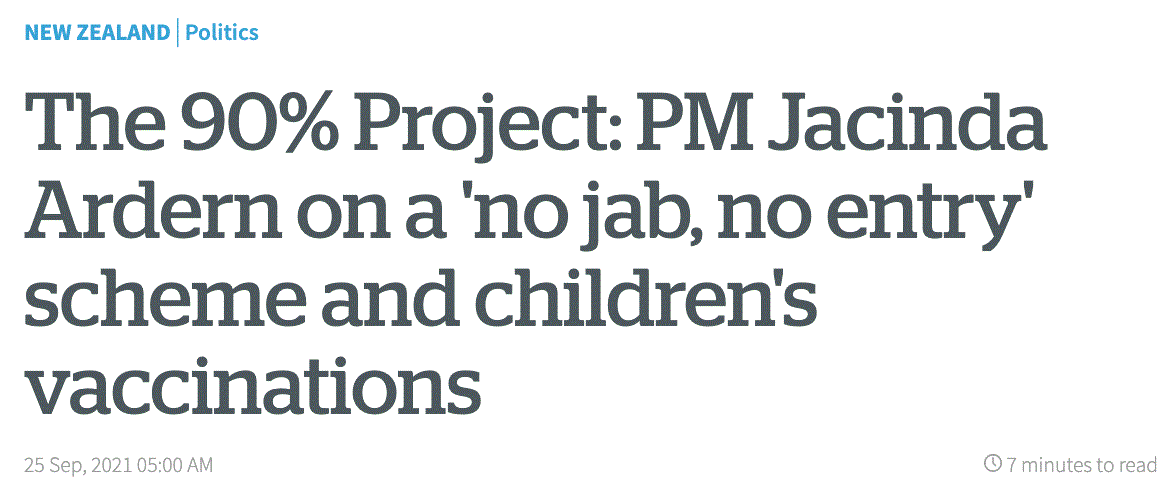 总理：新西兰拟使用疫苗通行证！进入一些场所需出示！