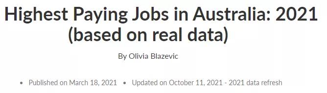 2021澳洲高薪工作排行榜公布！看看哪些工作最吸金？